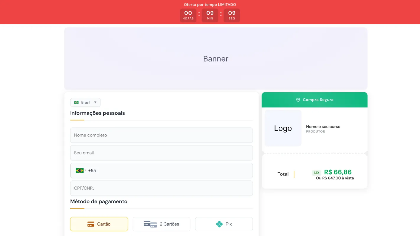 Checkout do Bilion Pay com múltiplas formas de pagamento
